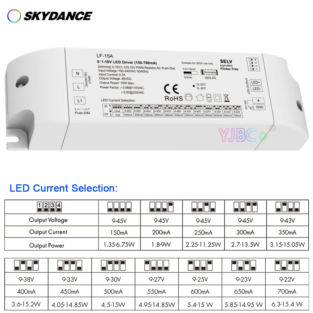 skydance ac110v 220v to 9 45vdc 100 450ma 12w zigbee 3 0 constant current led driver 3 24vdc 350 700ma tuya controller power 15W CC 150-700mA 0-10V/1-10V Dimmable LED Driver AC110V-220V Constant Current Power Supply For led Downlight Spotlight 10-45VDC