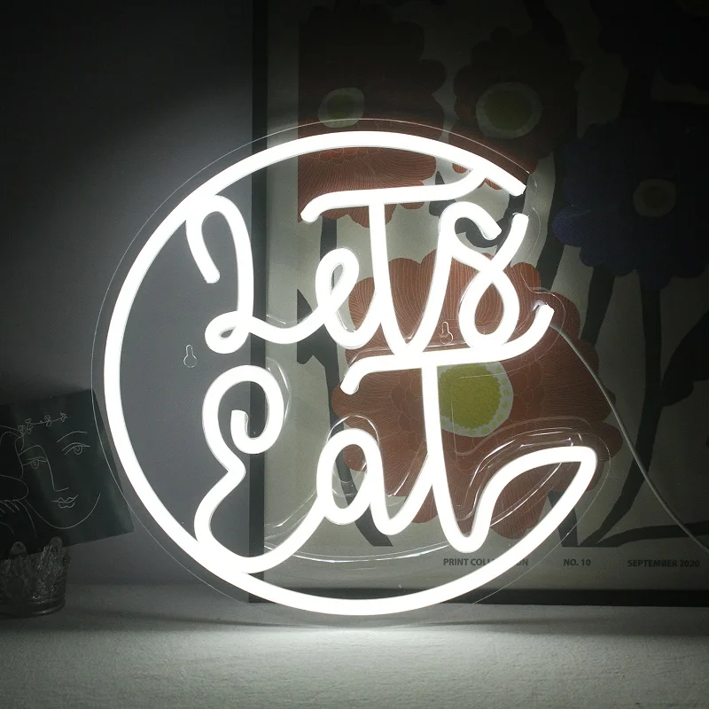 

LED Neon Let' Eat Letter Lights For Shop Store Room Decor Wall Hanging Art USB Acrylic Neon Sign Party Beautiful Lamps