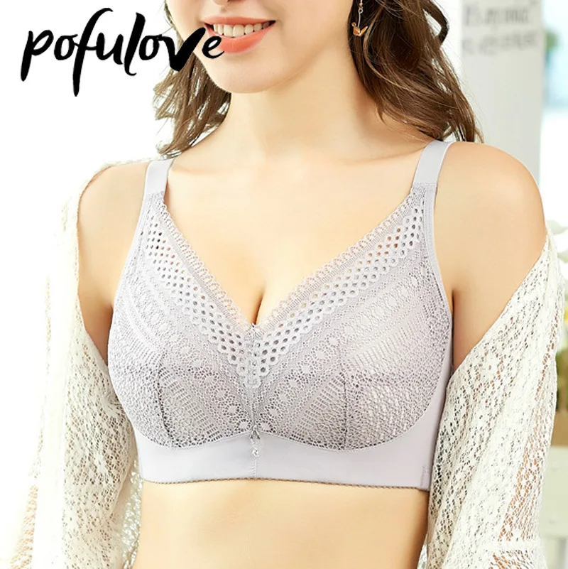 

Plus Size Bra Underwear Lace Women Thin Cup No Steel Ring Large Cup Underwear Adjustable Bra Push Up Drop Shipping
