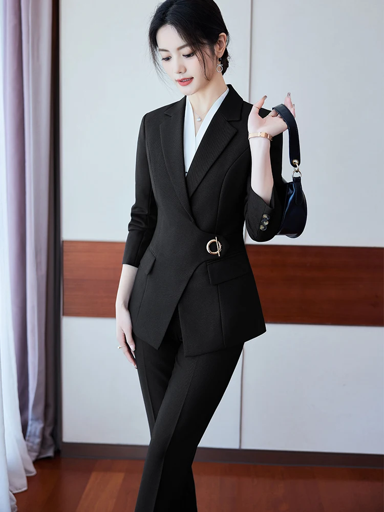 Office Ladies Pant Suit Women Black Blue Wine Female Business Work Wear Jacket Blazer and Trouser Formal 2 Piece Set 6