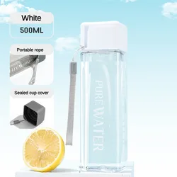500ml Clear Square Portable Water Bottle with Matte Finish - 500ML (White)