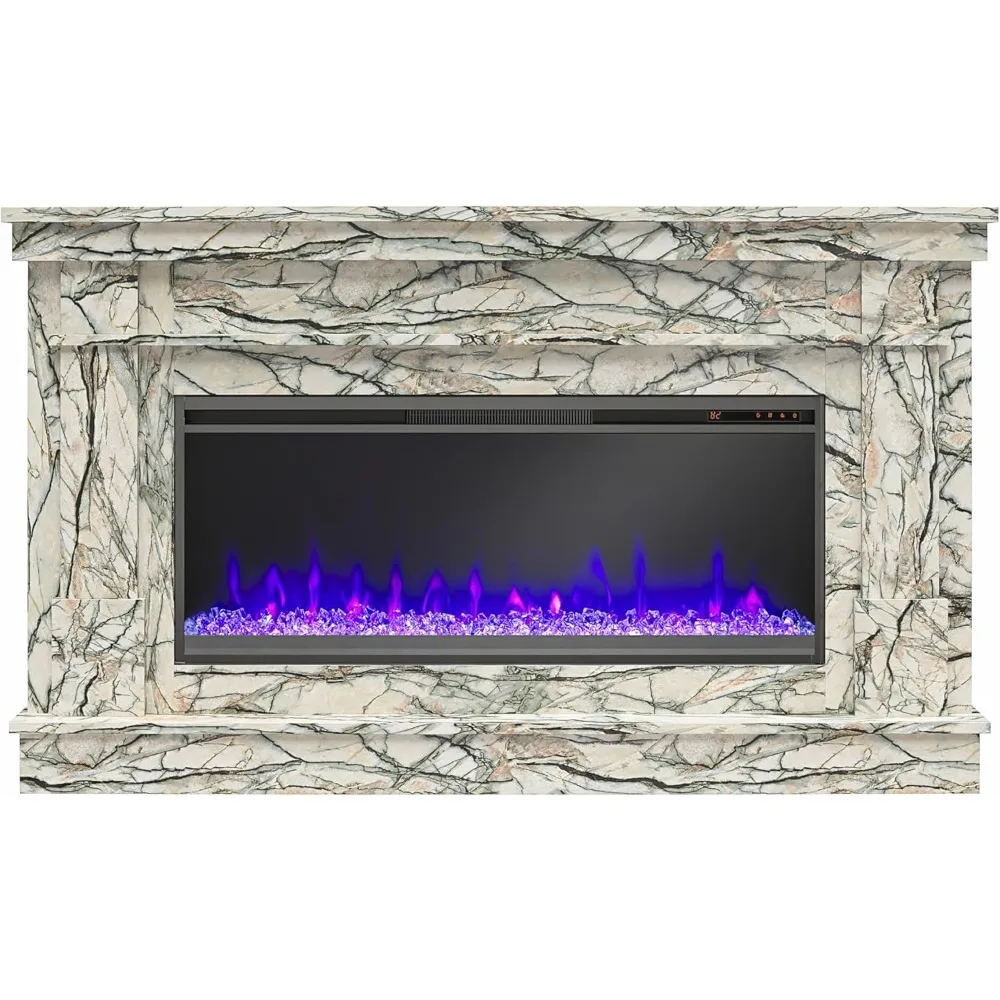 Waverly Wide Mantel with Linear Electric Fireplace & Crystal Ember Bed, Onyx Marble 4
