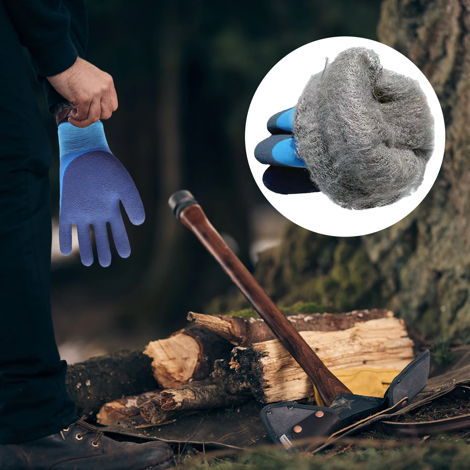 Double-Layer Coldproof Full Finger Work Gloves Non-Slip Thicken Labor Protection Gloves Waterproof Rubber Auto Repair Gloves