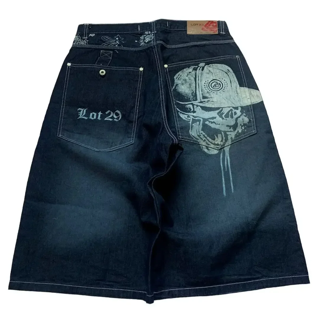 Men Jeans Denim Shorts Summer Jeans Shorts Gothic Shorts Men Y2K Style Graphic Print Retro Blue Baggy Denim Gym Shorts Sweatpants Basketball Casual Pants Streetwear