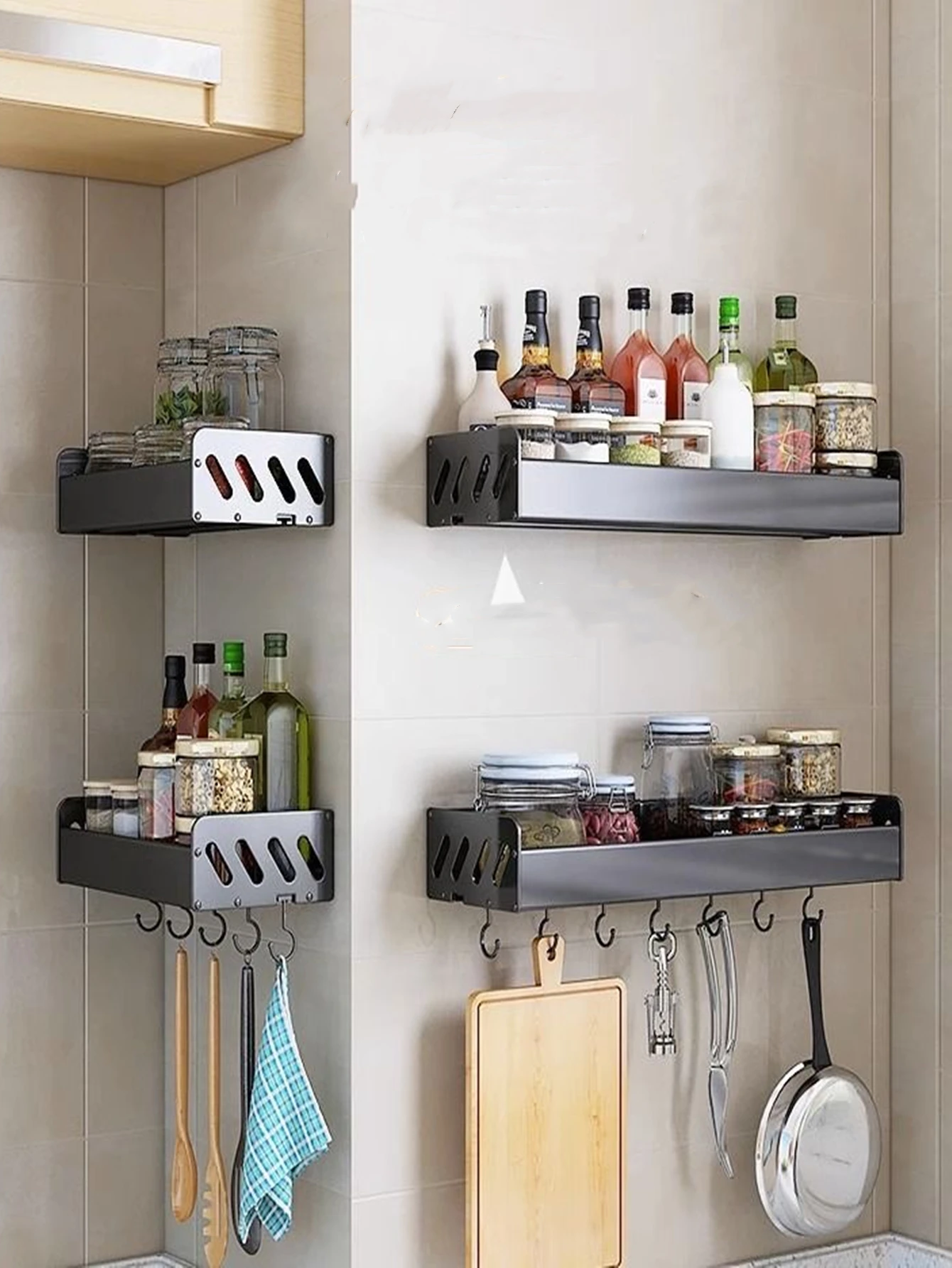 Kitchen Organizer Shelf Set Wall-mounted Seasoning Holder Punch-free Aluminum Kitchen Storage Shelf Set kitchen storage rack