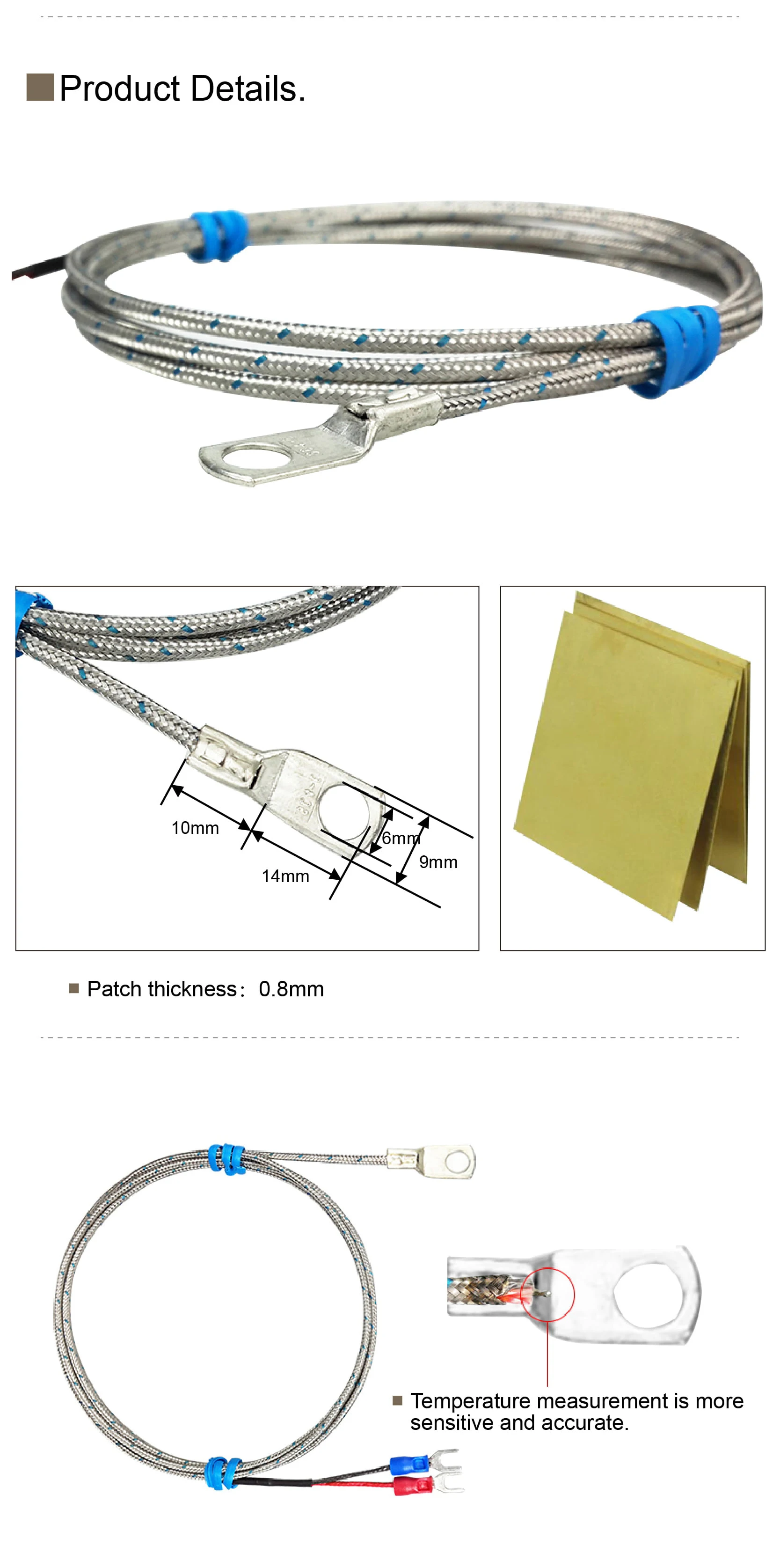 WRNT-TP Surface Mount Thermocouple K E Type with M6 Ring Terminal 0–400°C 0–600°