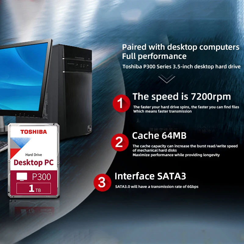 TOSHIBA PC  ϵ ̺, HDD 7200rpm SATA 6 Gb/s, 64 MB ĳ, 3.5 ġ HDWD110, P300
