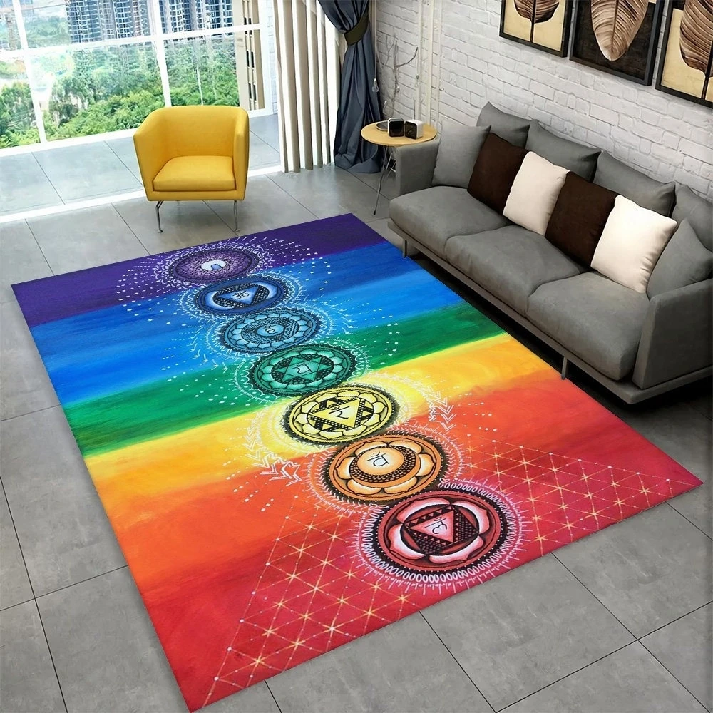 Rainbow 7 Chakra Mandala Bohemian Carpet for Living Room Bedroom Sofa Doormat Decor Yoga Soft Non-slip Floor Mat Large Area Rug