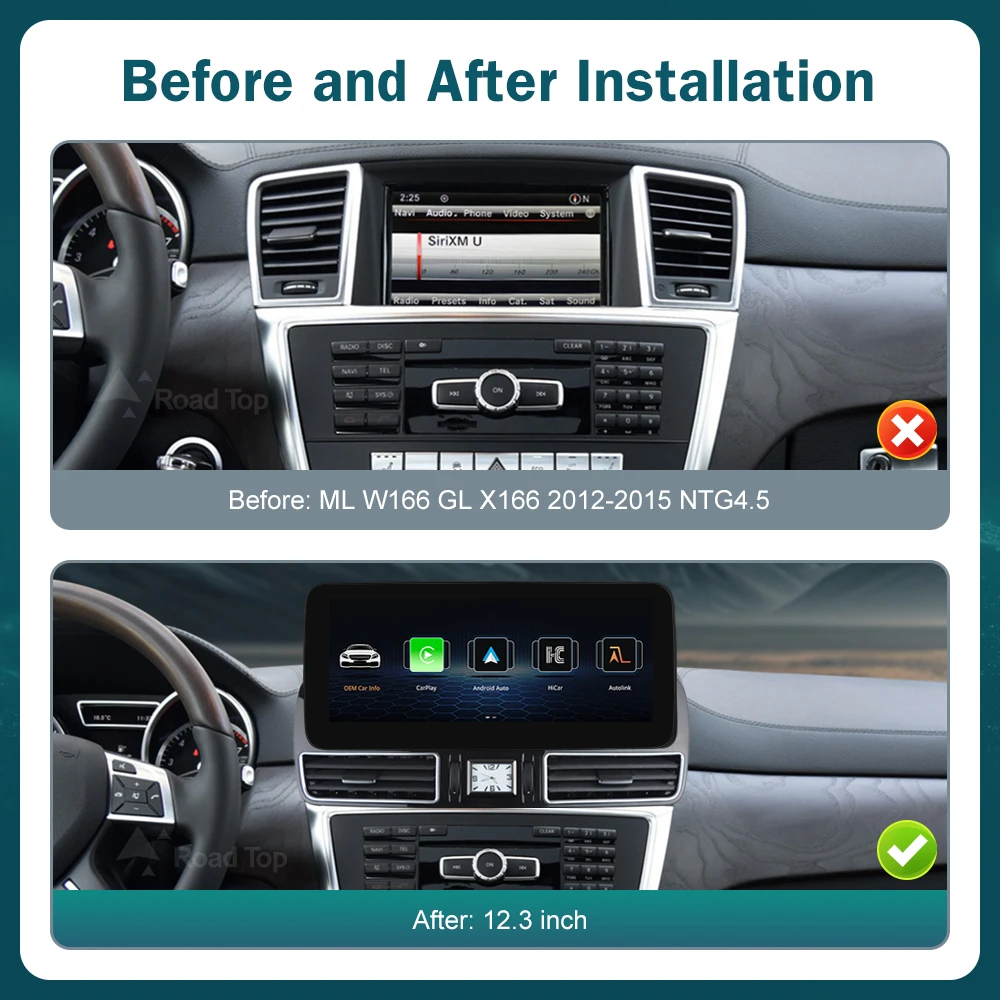 Pantalla táctil IPS Linux multimedia inalámbrica CarPlay Android Auto NTG4.5 de 12.3' para Mercedes-Benz ML GL W166 X166 2012-2015 2