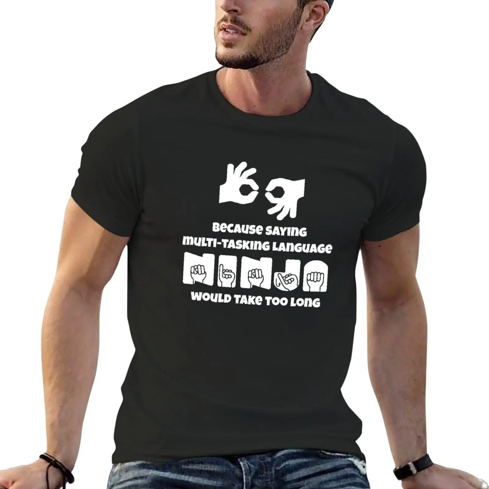 

ASL Interpreter Ninja T-Shirt plus sizes hippie clothes Tee shirt funny t shirts for men
