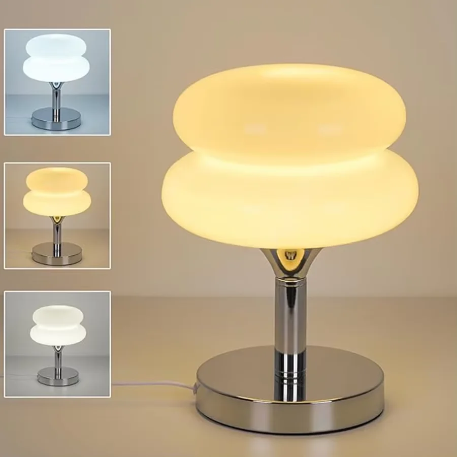 삼색 LED 모던 바우하우스 유리 철제 USB 플러그 테이블 램프 무드등, 광택 침실 홈 데코레이션 조명기구, 야간 조명 데스크 램프
