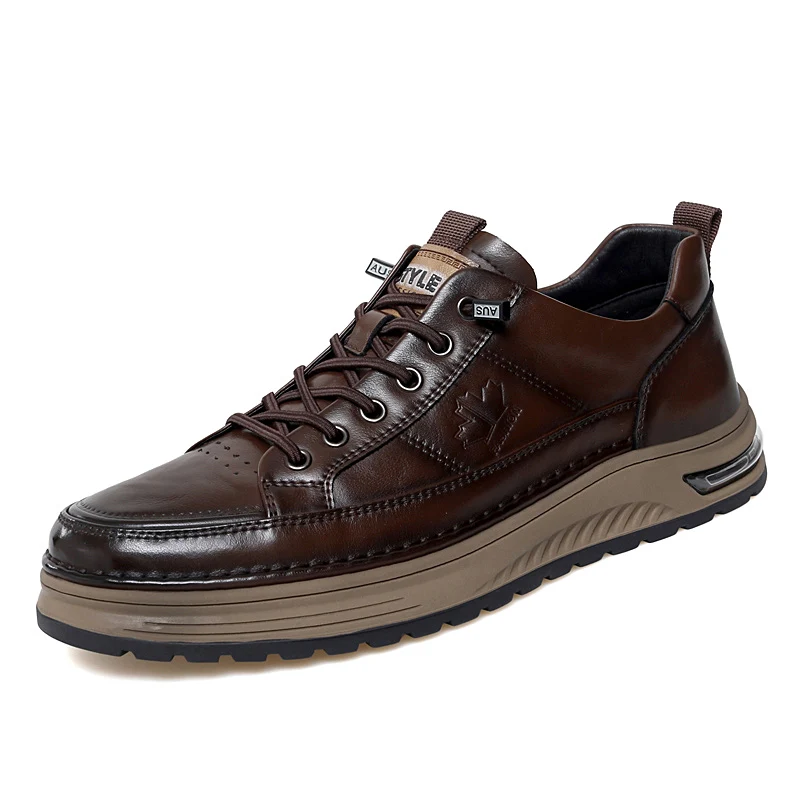 Spring and Autumn Luxury Mens Casual Shoes Genuine Leather Business Office Oxford Shoes Antiskid Wear-Resistant Running Sneakers