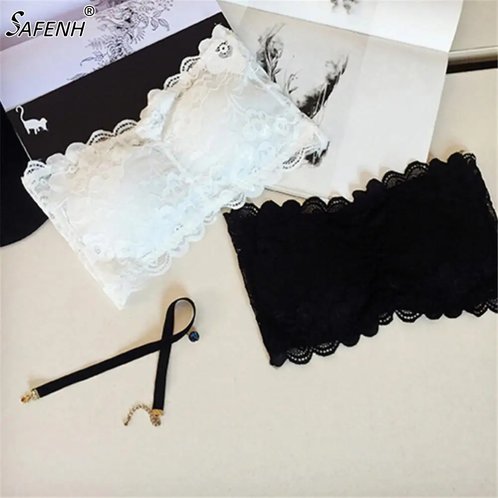 

Women Sexy Casual Lace Wrap Tube Top Summer Strapless Bra Bandeau Short Tanks Seamless Black White