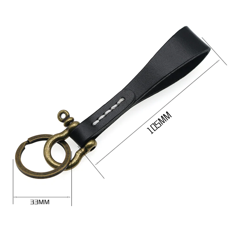 Retro Kupfer Hufeisenschnalle Schlüsselanhänger Anhänger Geschenk Einfache handgemachte hochwertige Rindsleder Schlüsselanhänger Lanyard – Detail 7