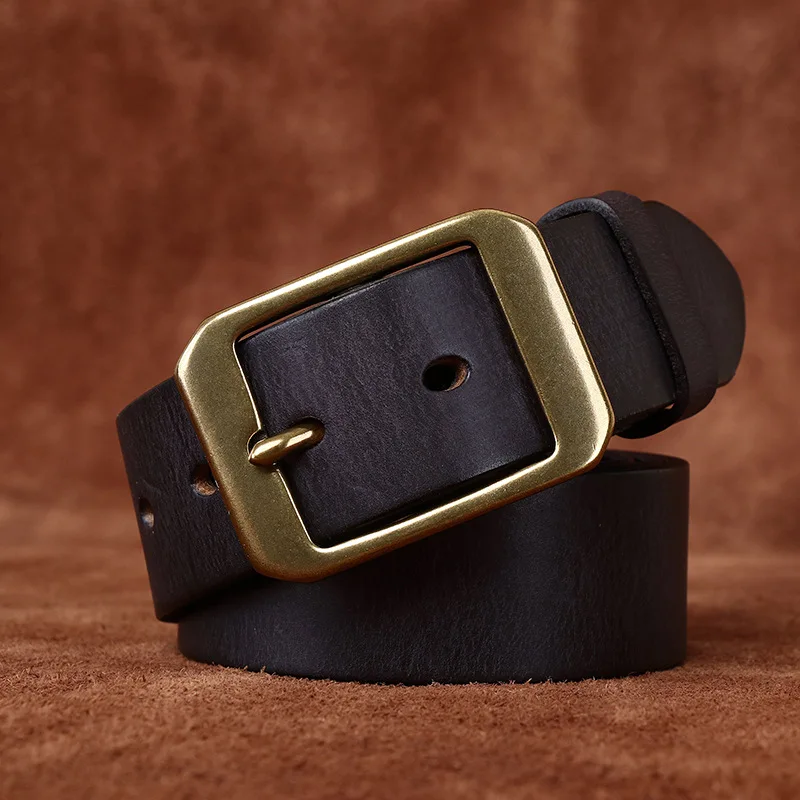 3.8CM Pure Cowhide High Quality Genuine Leather Belts for Men Brand Strap Male Brass Buckle Vintage Jeans Cowboy Luxury Cintos