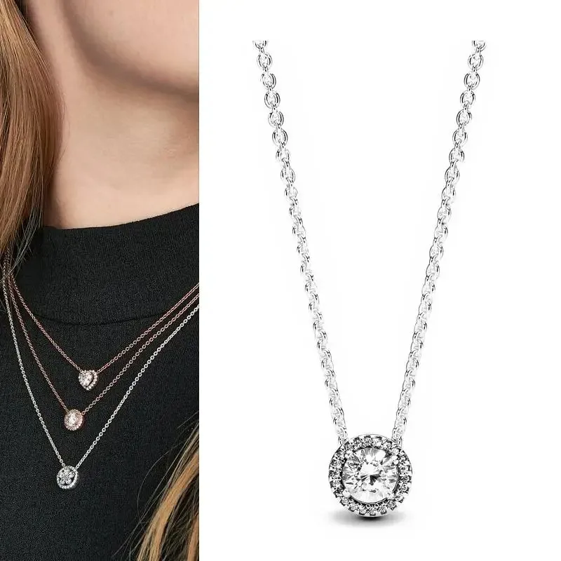 New Women's Boutique Jewelry 925 Silver Original Logo Ocean Heart Cat Eye Beads Exquisite Daisy Necklace Set DIY Jewelry Gift