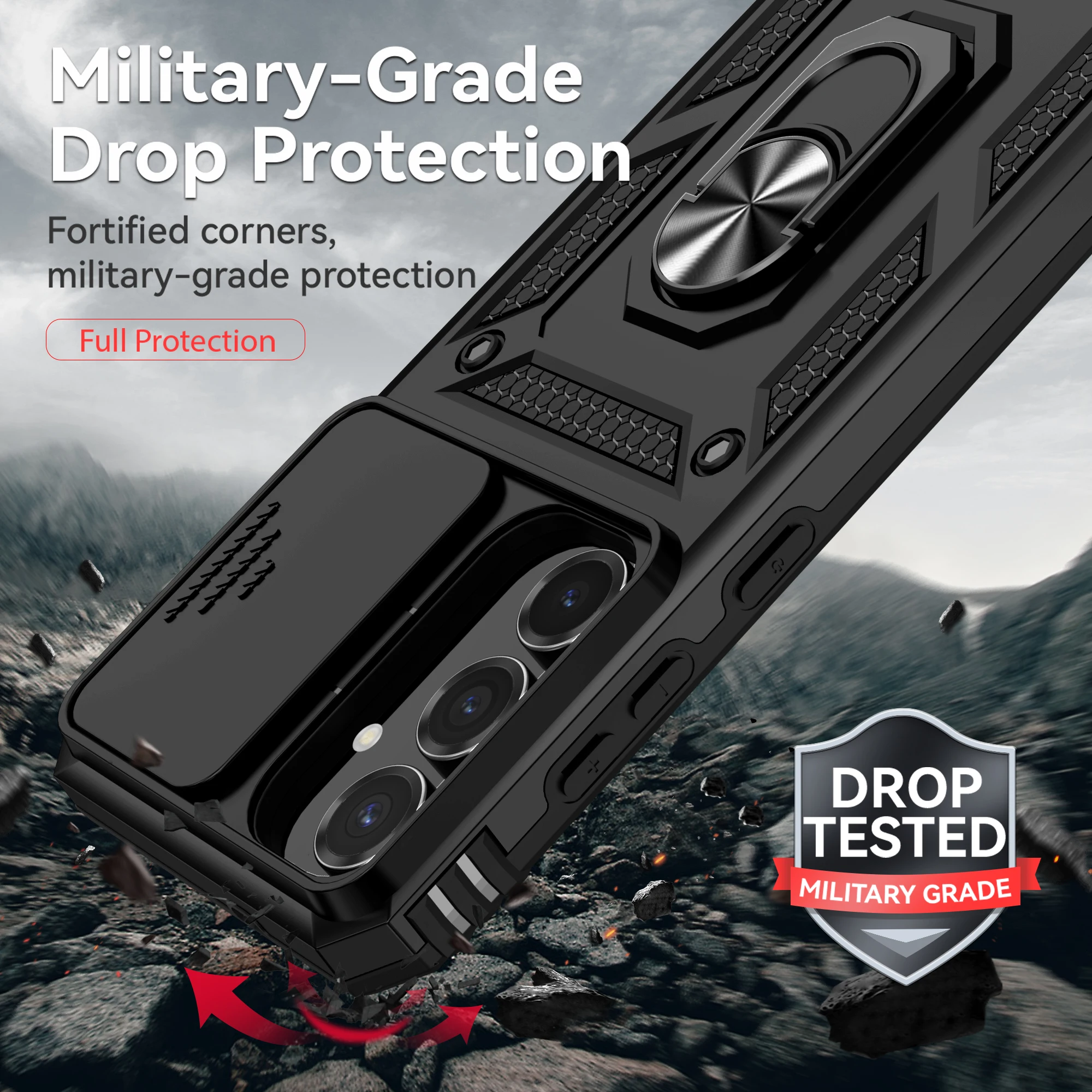 Shockproof Armor Case with Ring Holder and Lens Protection – Enhanced Durability Cover
