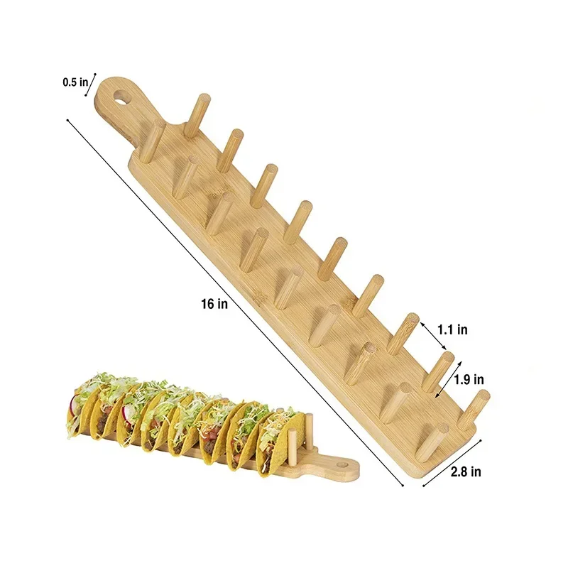 Taco Holder Bamboo Wooden Tacos Holder Potato Chips Corn Roll Rack Tray Shelf Tortilla Burritos Rack Tray Fit for Parties and Restaurants
