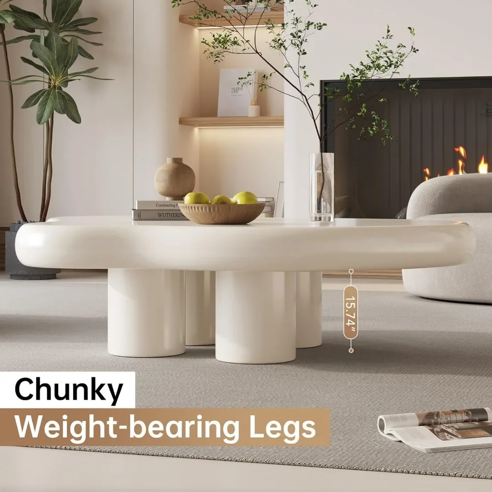 Cloud Coffee Table with 18.89" Legs, Cute Coffee Table, White Modern Tea Table, Irregular Indoor End Table for Living Room