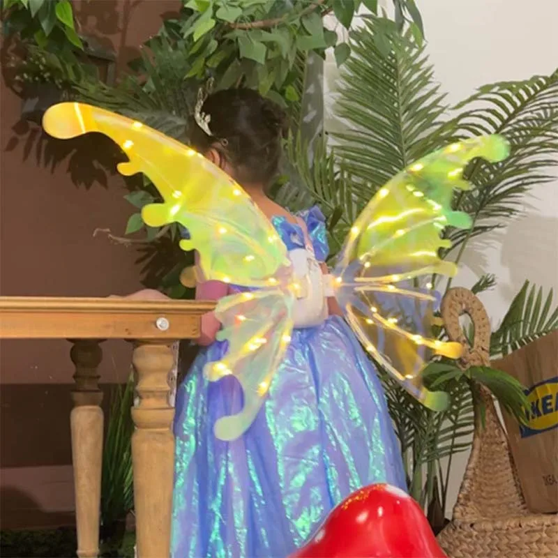 

Glowing Fairy Butterfly Wings with Lights Costume Girls Shiny Dress Up Moving Angel Wings for Kids Birthday Party Props