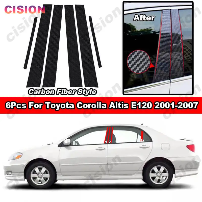 

Glossy Carbon Fiber Car Door Window Column Center Middle B C Pillars Post Cover Mirror Effect Trim For Toyota Corolla Altis E120