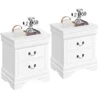 Fully-Assembled Nightstands Set of 2, 2-Drawer Nightstands Large Classic Bedside Tables with Storage, Wooden Painted 1
