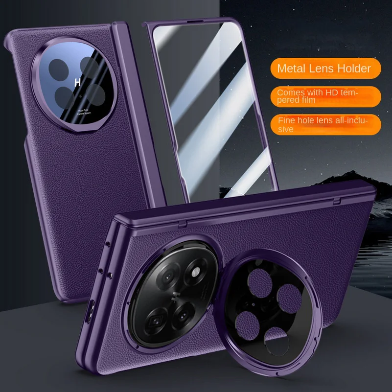 Leather Case with Privacy Screen & Tempered Glass Protector - All-Inclusive Design with Spring-Hinged Camera Holder Cover