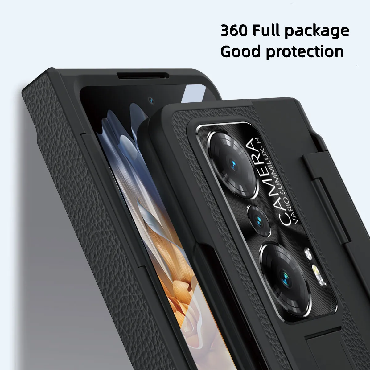 Lychee Leather Case For Honor Magic VS Full Package Hinge Protection Phone Case Come with Glass Front Film And Folding Bracket