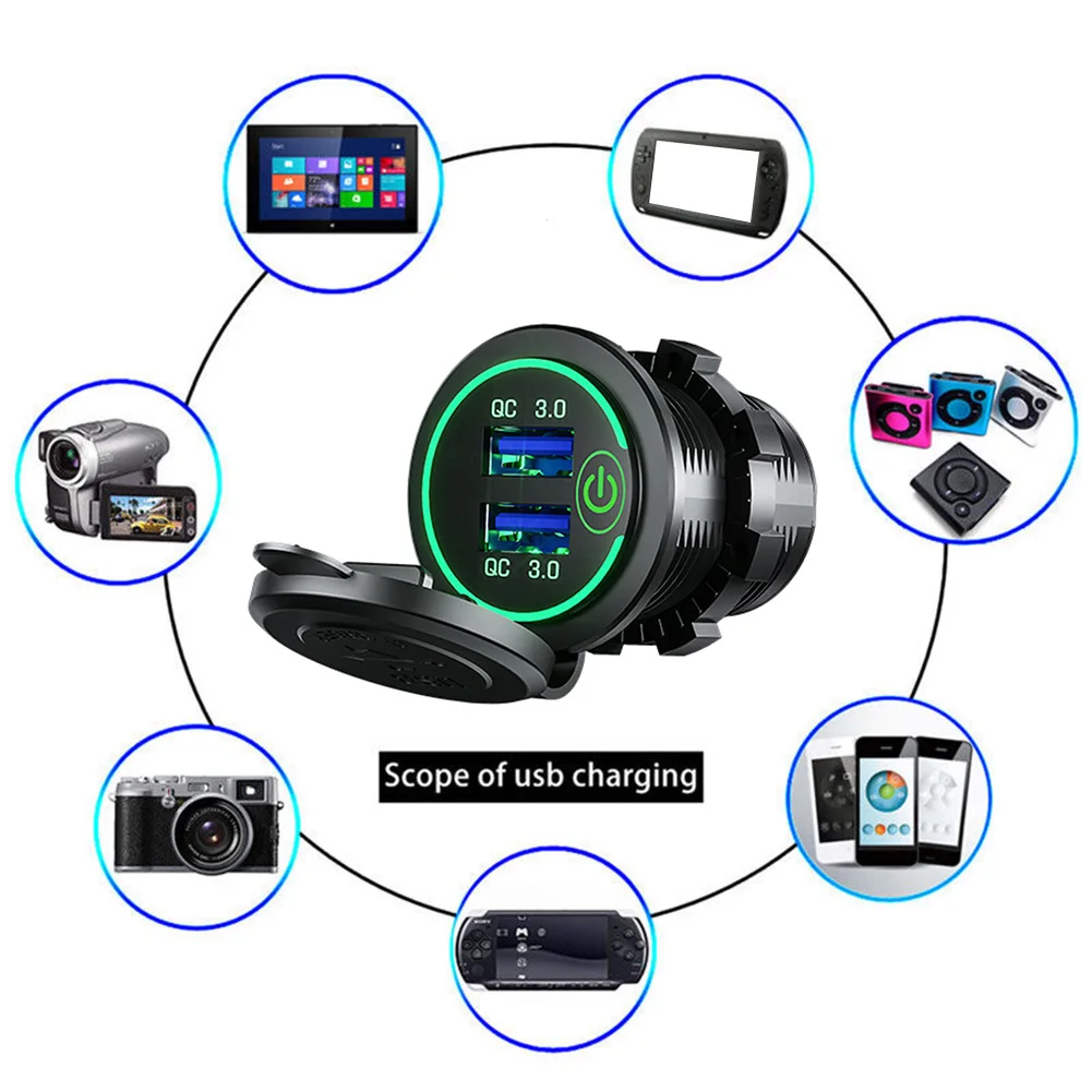 Dual USB Car Chargers Cigarette Lighter QC3.0 12-24V Fast Charging Auto Chargers Socket Adapter Power Outlet for Mob