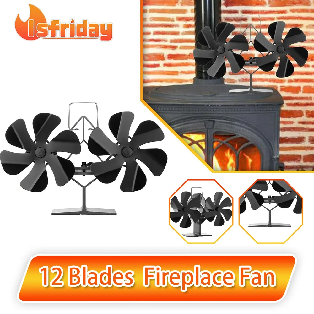 

Heat Powered Stove Fan 12 blades Wood Burning Stove Fan for Log Burning Silent Energy Saving Fireplace Fan with Overheat Protect