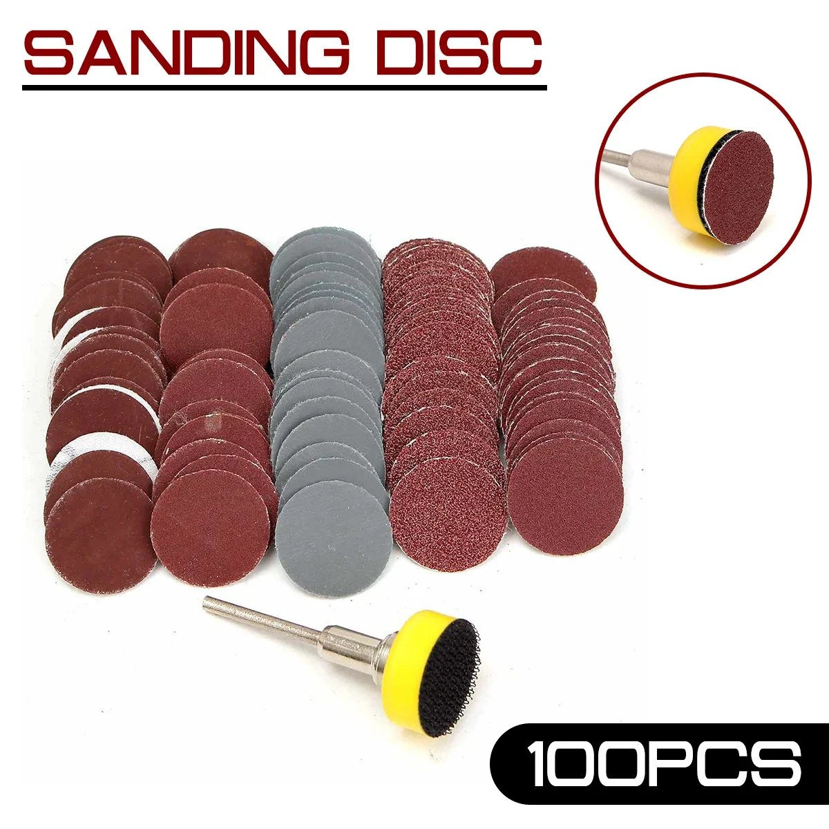 Sanding Disc Sanding Pad 1inch 1/8inch Shank Abrasives Hook Loop Backer SandPaper Mixed Set 100Pcs