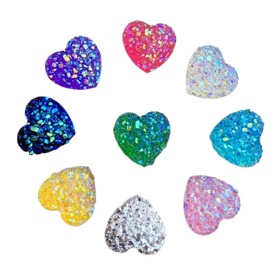 80PCS 12mm glitters AB 색상 미네랄 표면 심장 수지 라인 석 플랫 백 카보 숑 스톤 DIY 웨딩 장식 공예품