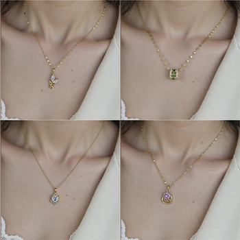 Clearance Sale Stainless Steel Necklace for Women Copper Pendant Necklace Gold Plated Heart Butterfly Zircon Jewelry