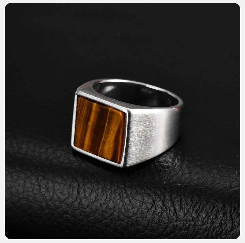 Vnox Edelstahl-Tigerauge-Ring für Männer und Jungen, 14 mm breit, Größe 7–12, geometrischer Siegelring, Vintage-Punk-Schmuck, Geschenke für Ihn – Detail 7