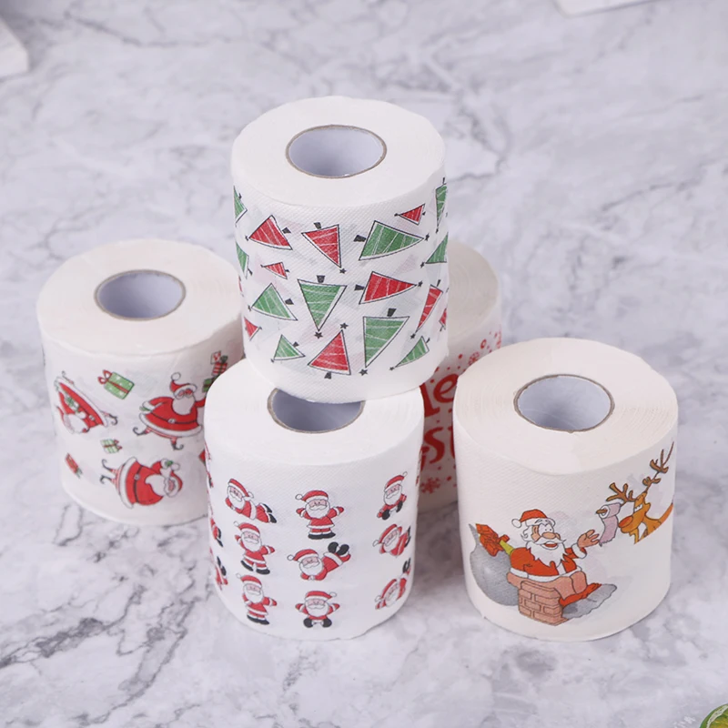 Toilet paper 30m/roll Christmas Table Napkin Home Santa Claus Bath Toilet Roll Paper Xmas Decor Tissue Christmas Decorations New Year Gifts