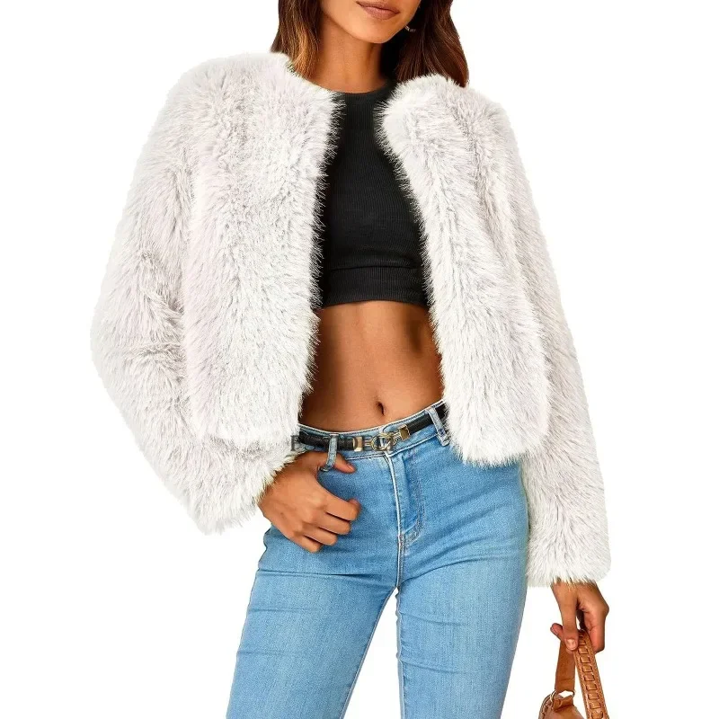 Faux Fur Women's Autumn and Winter Top Coat Multi Color Round Neck Top Fashion Trend