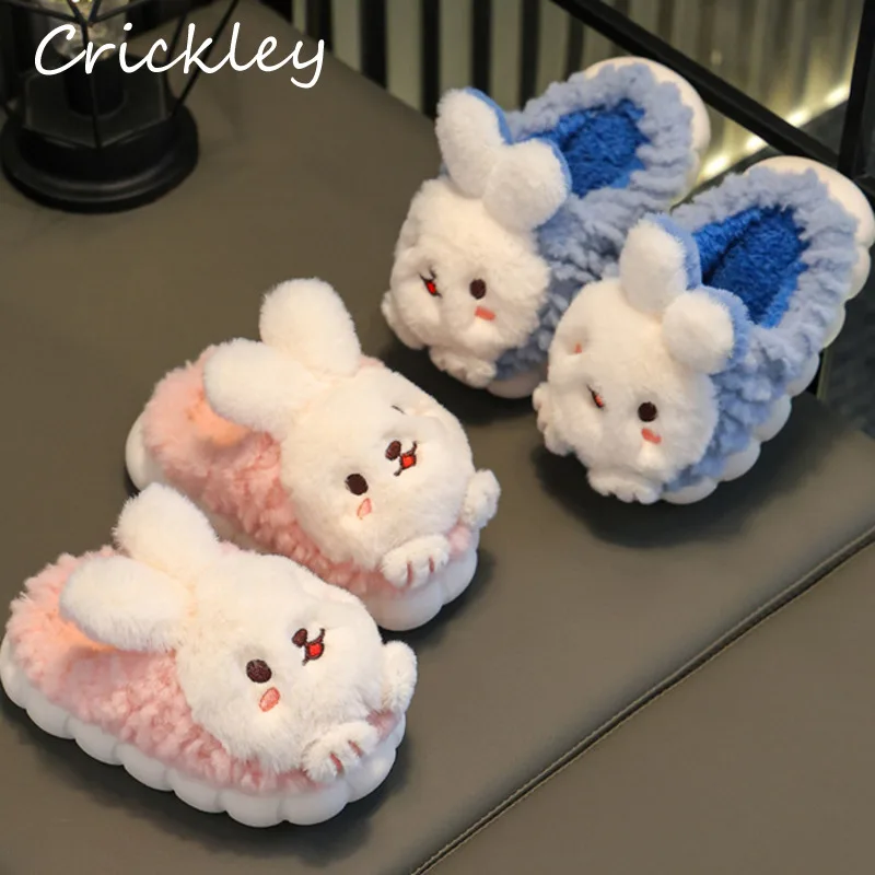 

Winter Rabbit Girls Boys House Slippers Cartoon 3D Children Slippers Warm Plush Anti Slip Flats Toddler Kids Indoor Shoes