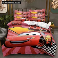 Ensemble de draps imprimés Lightning McQueen, motif de film automobile, literie confortable pour garçons et adultes, ensemble 3 pièces, taille complète 3