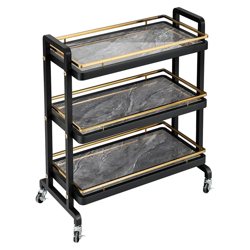 AOLIVIYA Stainless Steel Light Luxury Rock Slab Series Three-layer Hot Pot Dish Rack Hotel Dining Table Cart Rack