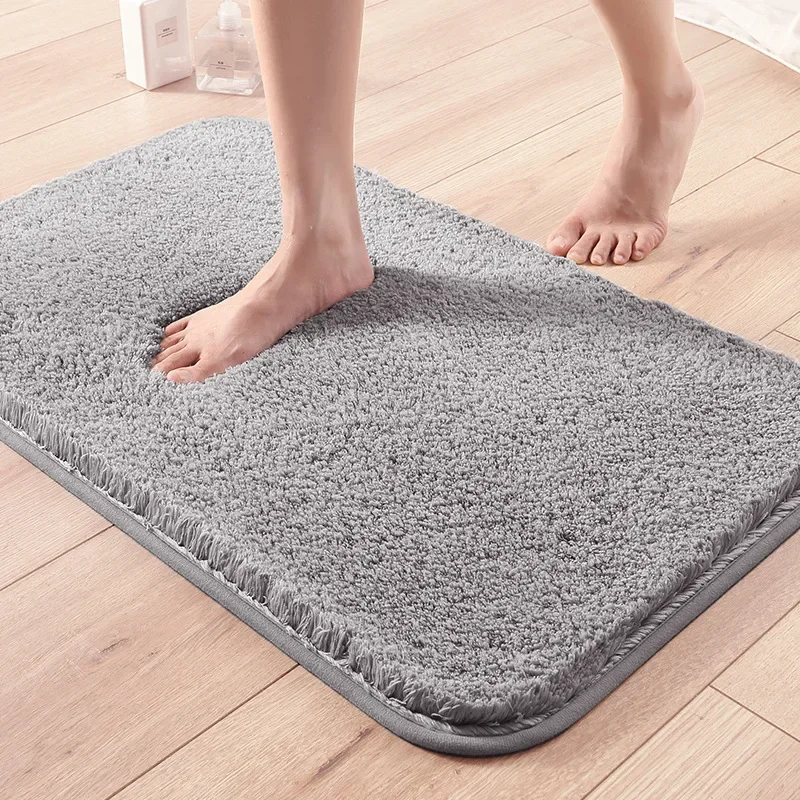 Bathroom Mat Thickened Soft Fluffy Plush Carpet Super Absorbent and Non-slip Floor Mats White Toilets Entrance Doormat Gray Rug