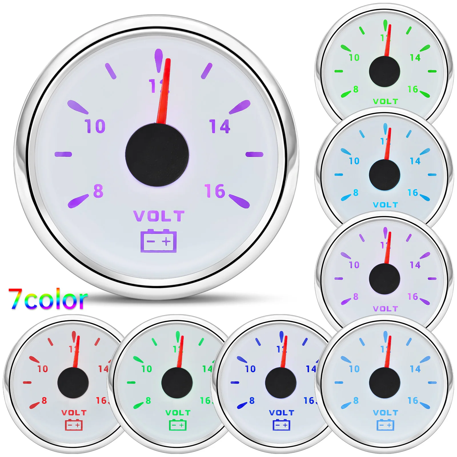 thumbnail image 2 of FIGT-Voltage Gauge, 52MM Boat Voltmeter DC9 To 32V ABS Pointer Voltage Gauge With Colorful Backlight For RVs Yachts Fishing Boats Ships(White-Silver)[0514 2 of 10