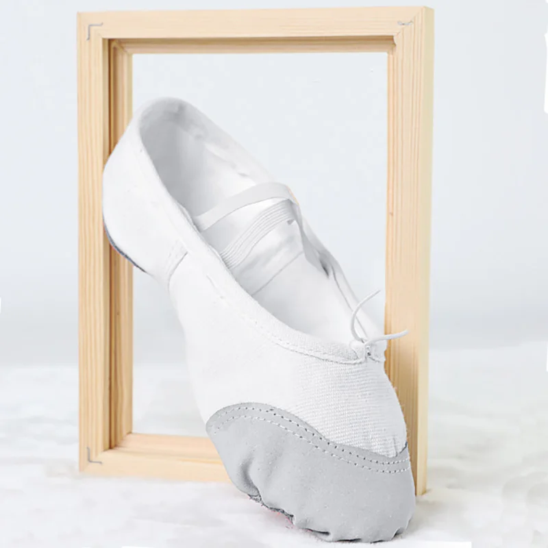 USHINE Yoga Gym Flat Slippers White Pink White Black Canvas Ballet Dance Shoes For Girls Children Women Teacher Ballerina 5