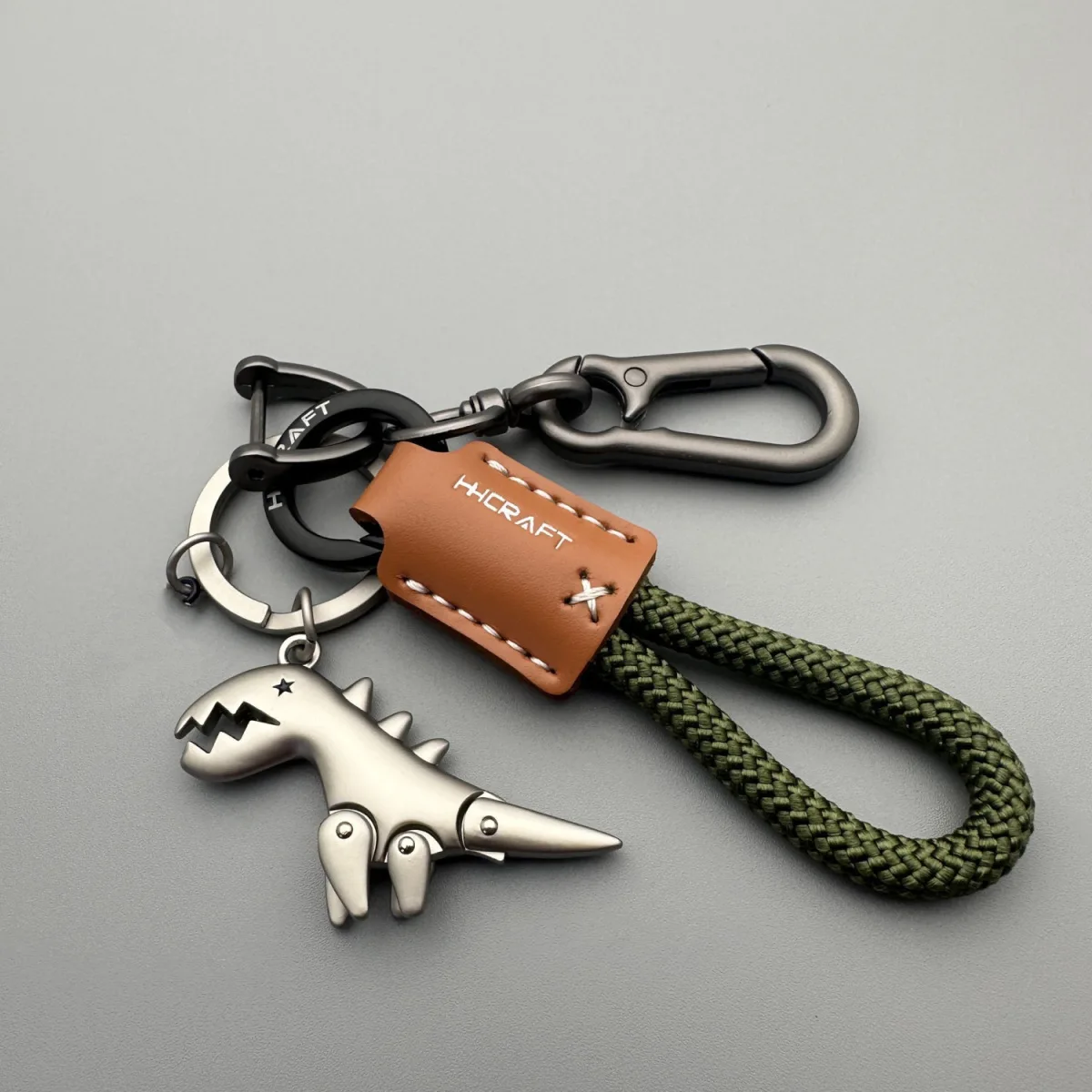 60g overweight Minimalist dinosaur pendant Premium Handmade Leather Keychain with Braided Strap Anti Loss Car Keys
