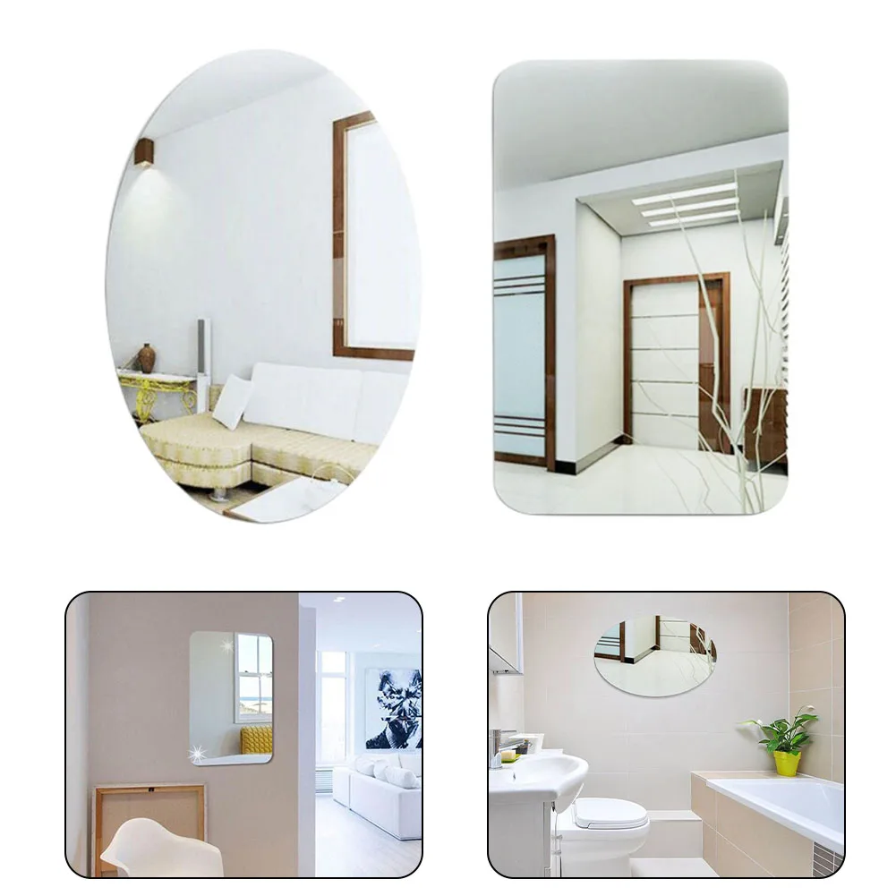 Description Picture 2 of item1x Mirror Wall Sticker Oval Square 3D Acrylic Self Adhesive- Tiles Sticker For Bathroom Make Up Mirror Sticker Home Decor