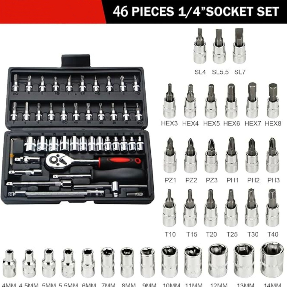 46pcs Set Socket Wrench Automotive Maintenance Tools Ratchet Wrench Combination Motorcycle Repair Kit