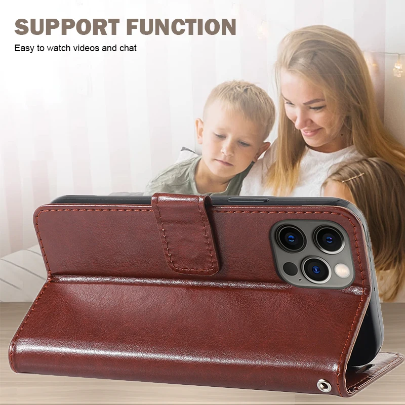 Magnetic Leather Flip Wallet Phone Case with Bracket Design