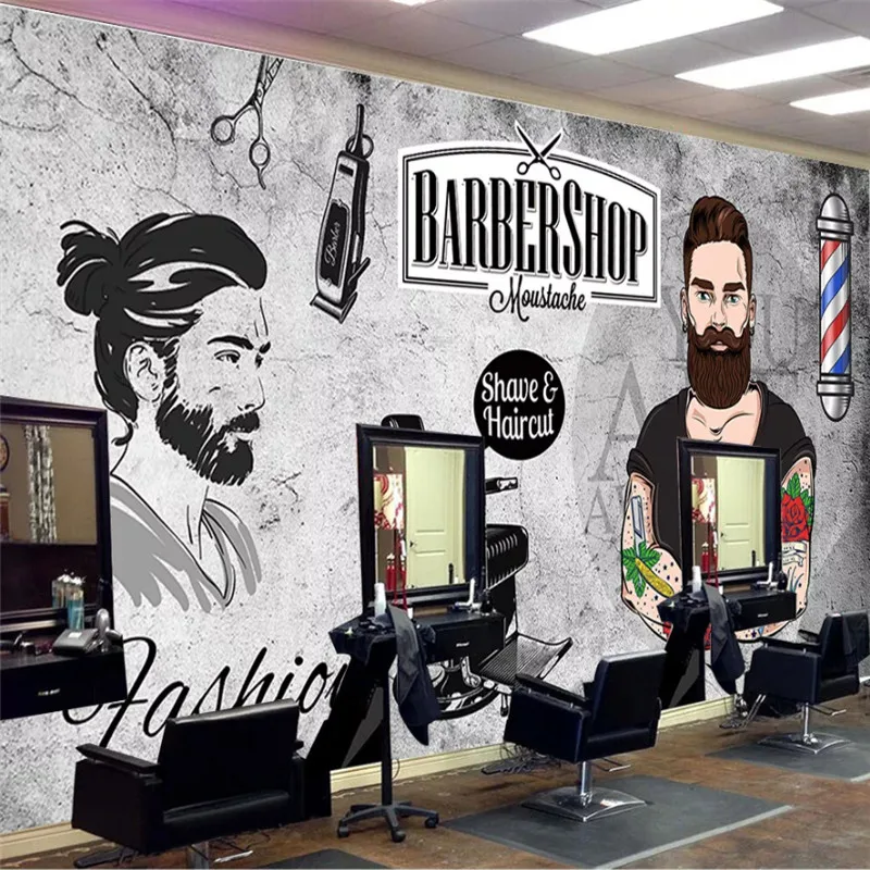 Papel de Parede 3d para Barbearia Custom Your Text Decoração Industrial Fundo de Cimento Cinza Papel de Parede Mural para Homem Salão