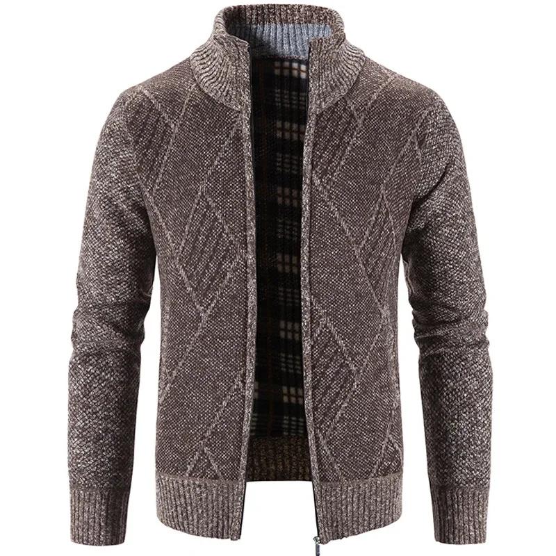 Men's Cardigan Sweater 2023 Winter New Warm Stand Collar Zipper Pure Color Casual Knitted Sweater Jacket Coat Male Clothing