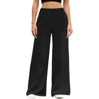  2025 Casual Elegant Wide Leg Trousers Women Solid Black Slimming Breathable Office Daily Pants  - Image 2