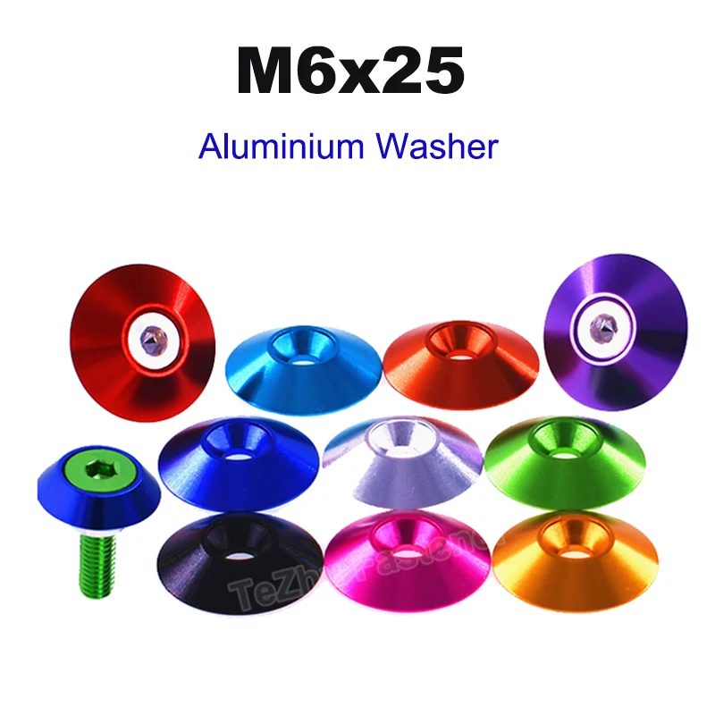

2/3/5Pcs M6*25 Aluminum Profile Dish Metal Anodized Washer Motorbike Frame License Plate Flat Countersunk Head Bolt Screw Gasket